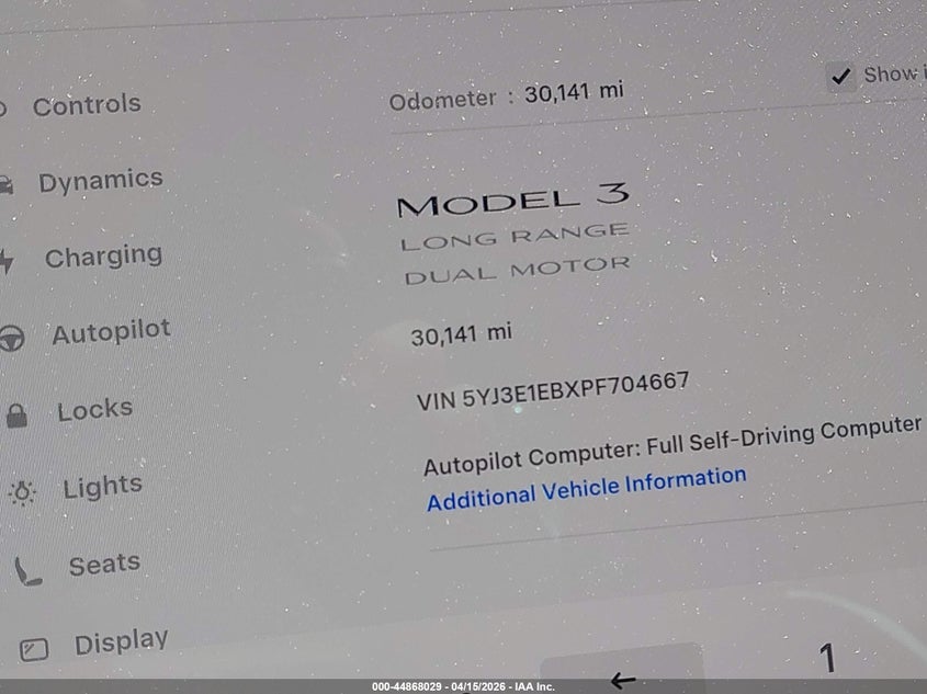 2023 Tesla Model 3 Long Range Dual Motor All-Wheel Drive VIN: 5YJ3E1EBXPF704667 Lot: 44868029