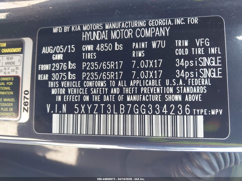 2016 Hyundai Santa Fe Sport 2.4L VIN: 5XYZT3LB7GG334236 Lot: 44868073