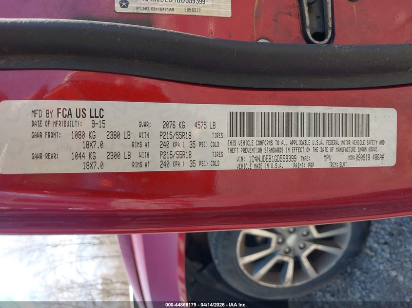 2016 Jeep Compass High Altitude Edition VIN: 1C4NJDEB1GD559399 Lot: 44868179