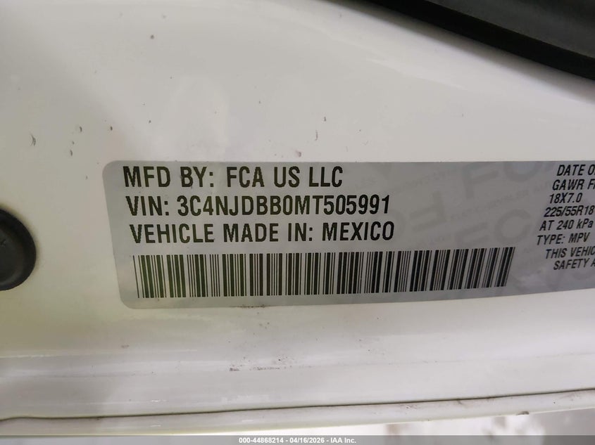 2021 Jeep Compass 2.4 Altitude 4X4 white Lot 111044868214 Vin 3C4NJDBB0MT505991