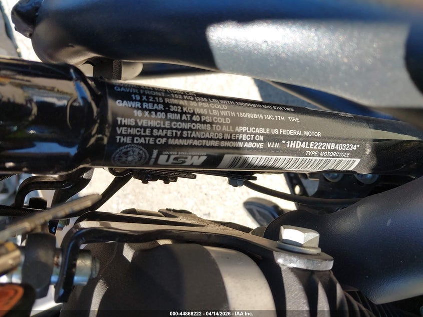2022 Harley-Davidson Xl883 N VIN: 1HD4LE222NB403234 Lot: 44868222