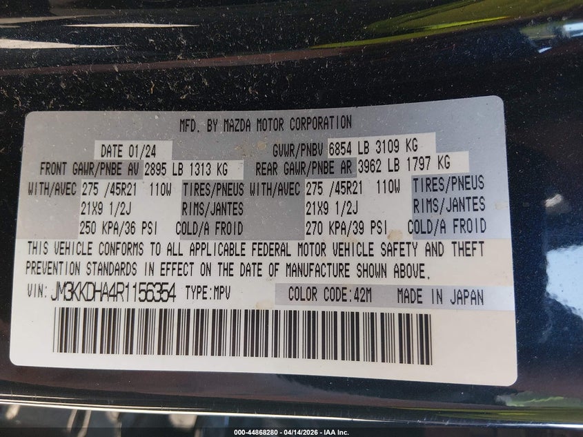 2024 Mazda Cx-90 Phev Premium VIN: JM3KKDHA4R1156354 Lot: 44868280