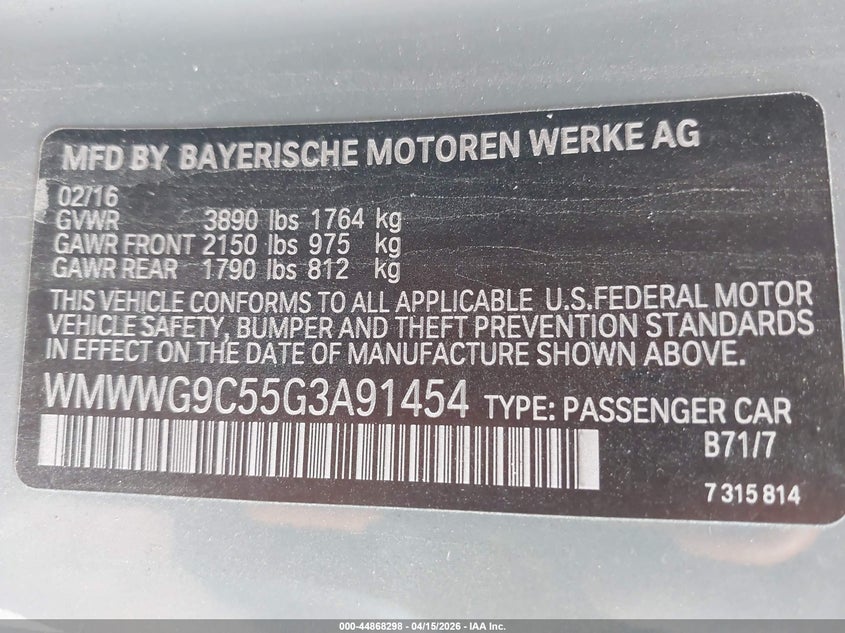 2016 Mini Convertible Cooper S VIN: WMWWG9C55G3A91454 Lot: 44868298