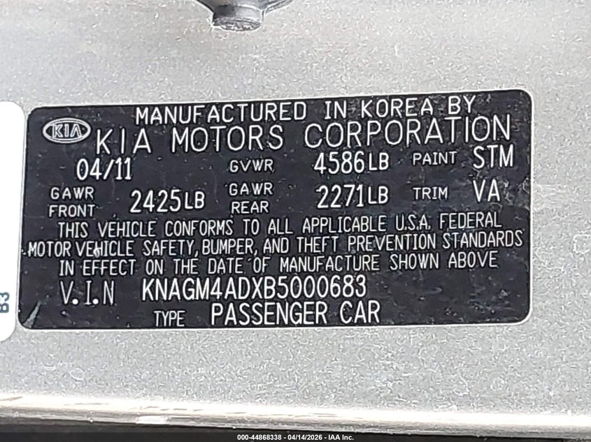 2011 Kia Optima Hybrid Ex VIN: KNAGM4ADXB5000683 Lot: 44868338