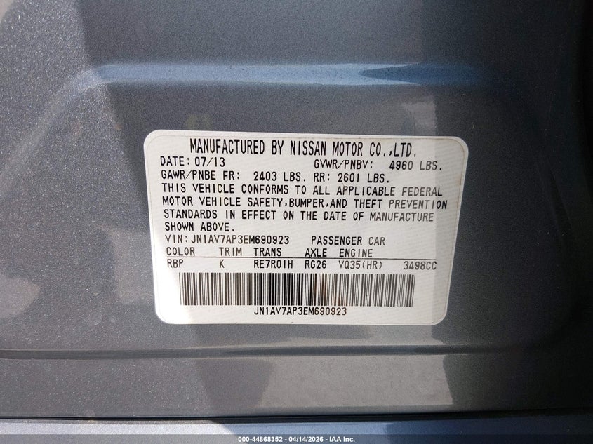 2014 Infiniti Q50 Hybrid Premium VIN: JN1AV7AP3EM690923 Lot: 44868352