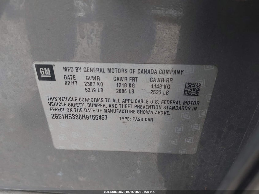 2017 Cadillac Xts Luxury VIN: 2G61N5S30H9166467 Lot: 44868382