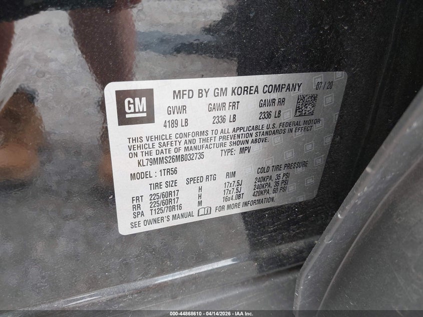 2021 Chevrolet Trailblazer Fwd Ls VIN: KL79MMS26MB032735 Lot: 44868610