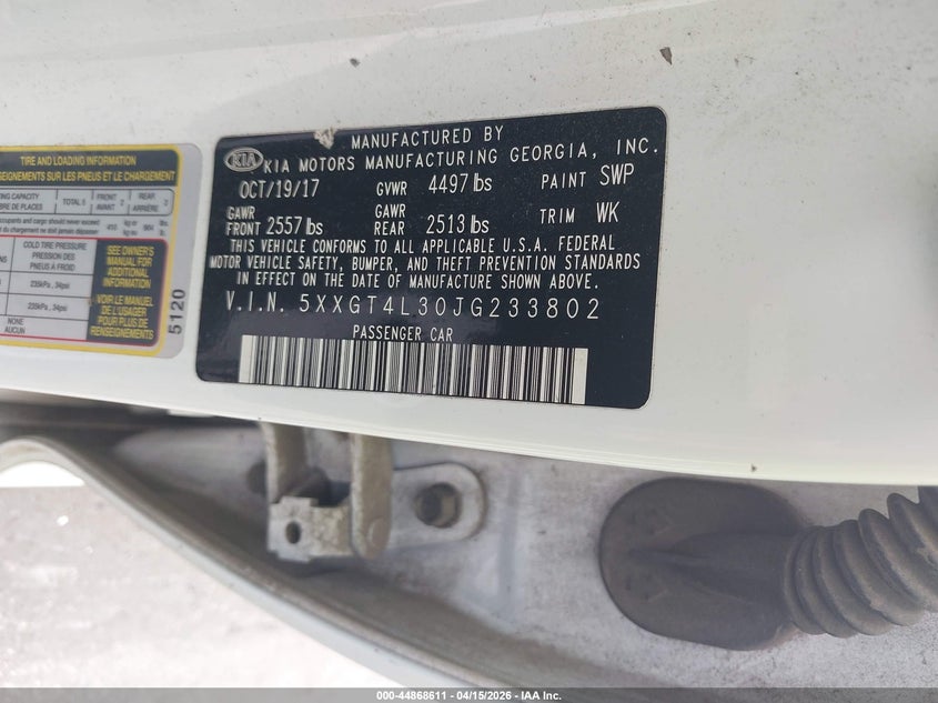 2018 Kia Optima Lx VIN: 5XXGT4L3OJG233802 Lot: 44868611