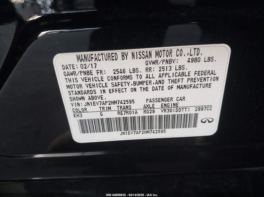 2017 Infiniti Q50 3.0T Signature Edition VIN: JN1EV7AP2HM742595 Lot: 44868620