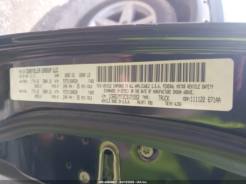 2012 Ram 1500 Sport VIN: 1C6RD7MT2CS171552 Lot: 44868627