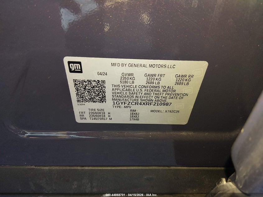 2024 Cadillac Xt4 Fwd Premium Luxury VIN: 1GYFZCR4XRF210987 Lot: 44868701