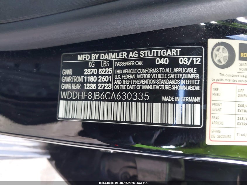 2012 Mercedes-Benz E 350 4Matic VIN: WDDHF8JB6CA630335 Lot: 44868819