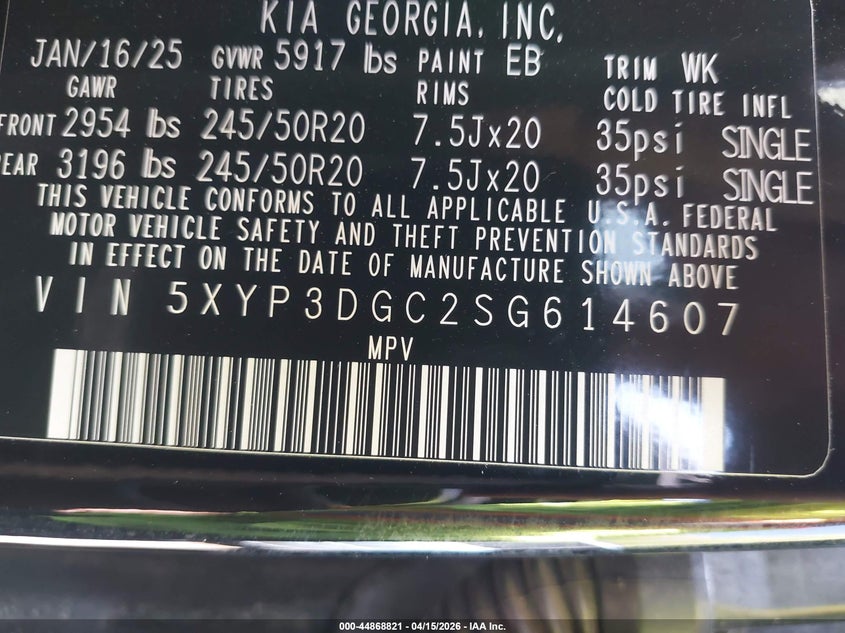 VIN 5XYP3DGC2SG614607 2025 KIA TELLURIDE EX X-LINE