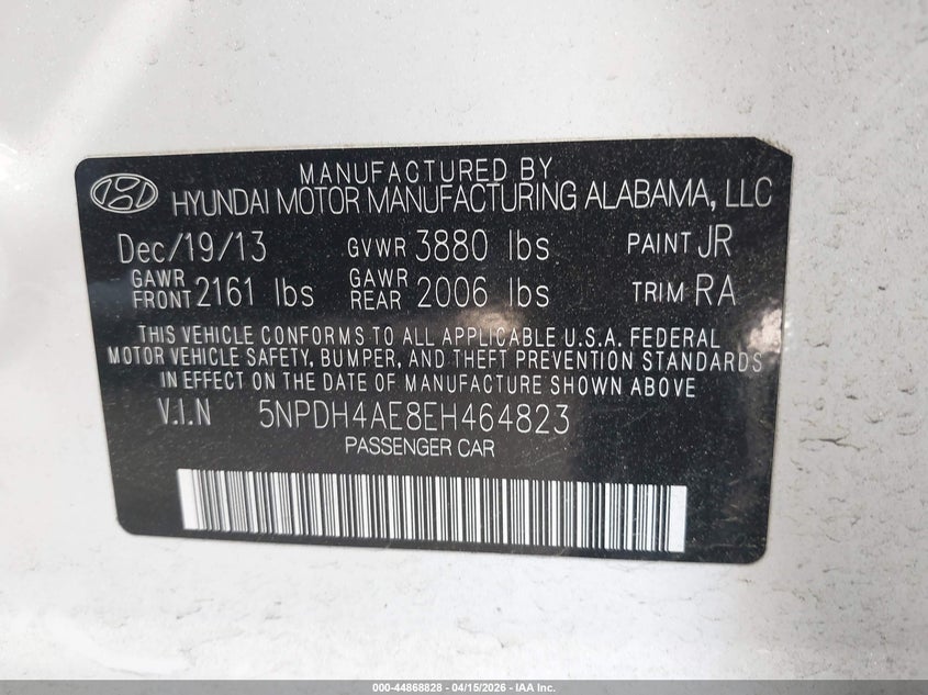 2014 Hyundai Elantra Se VIN: 5NPDH4AE8EH464823 Lot: 44868828