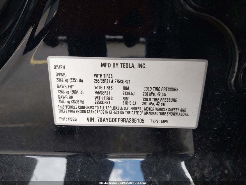2024 Tesla Model y Performance Dual Motor All-Wheel Drive black Lot 111044868840 Vin 7SAYGDEF9RA285105