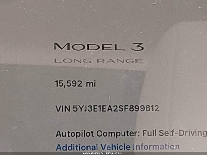 5YJ3E1EA2SF899812 2025 Tesla Model 3 Long Range Rear-Wheel Drive/Standard Rear-Wheel Drive grey