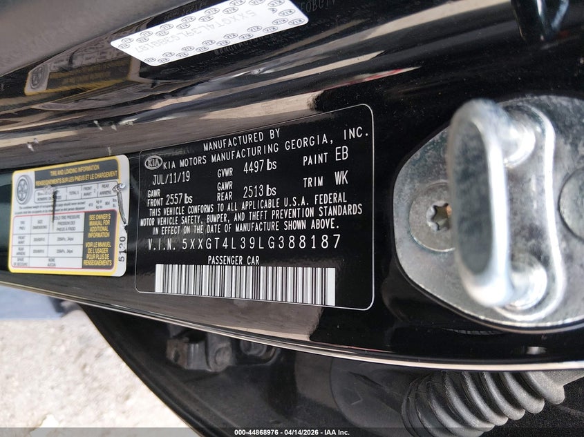 2020 Kia Optima Lx VIN: 5XXGT4L39LG388187 Lot: 44868976