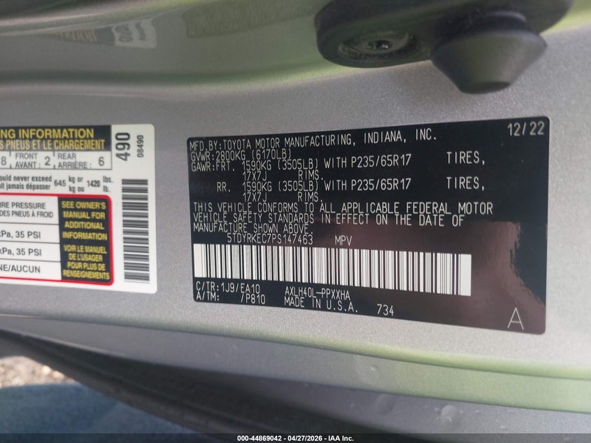 VIN 5TDYRKEC7PS147463 2023 TOYOTA SIENNA XLE