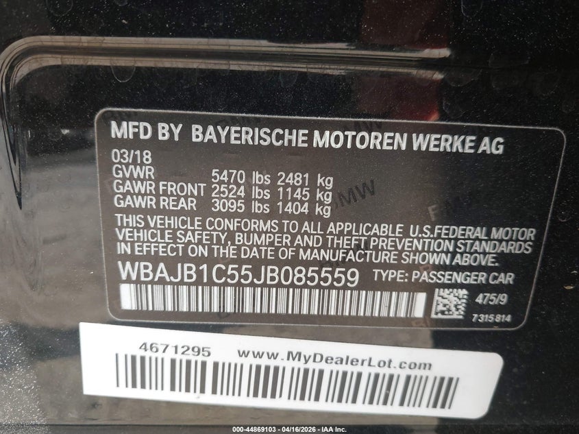 2018 BMW 5er 2.0 530E xDrive Iperformance black Lot 111044869103 Vin WBAJB1C55JB085559