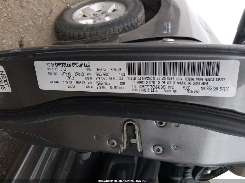 2012 Ram 1500 Slt VIN: 1C6RD7GT8CS141905 Lot: 44869108