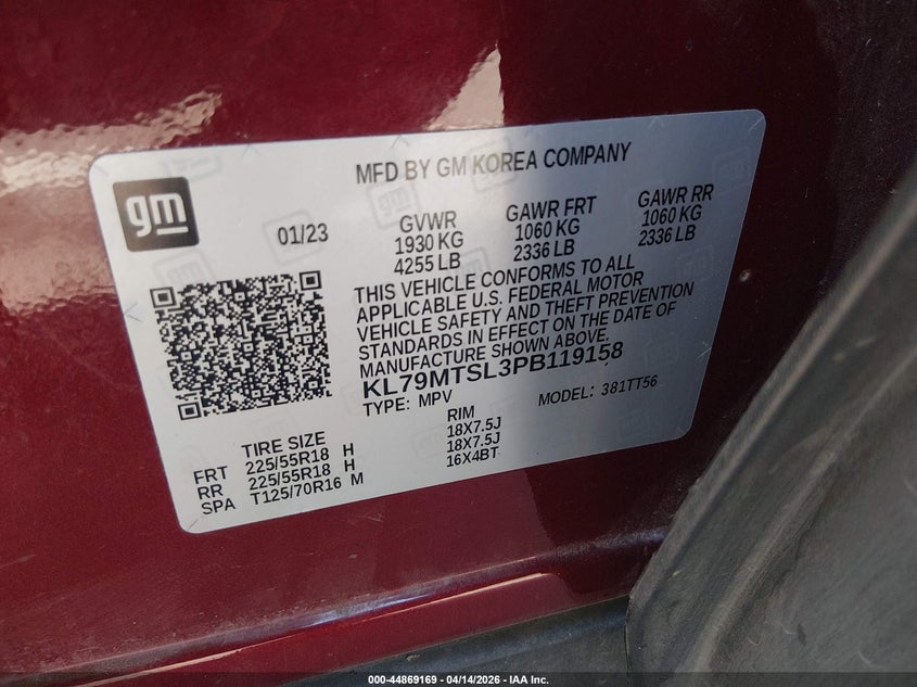 2023 Chevrolet Trailblazer Fwd Rs VIN: KL79MTSL3PB119158 Lot: 44869169