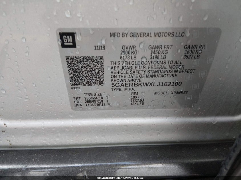 2020 Buick Enclave Fwd Essence VIN: 5GAERBKWXLJ162100 Lot: 44869341