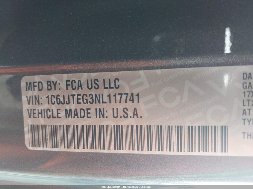 2022 Jeep Gladiator Mojave 4X4 VIN: 1C6JJTEG3NL117741 Lot: 44869381