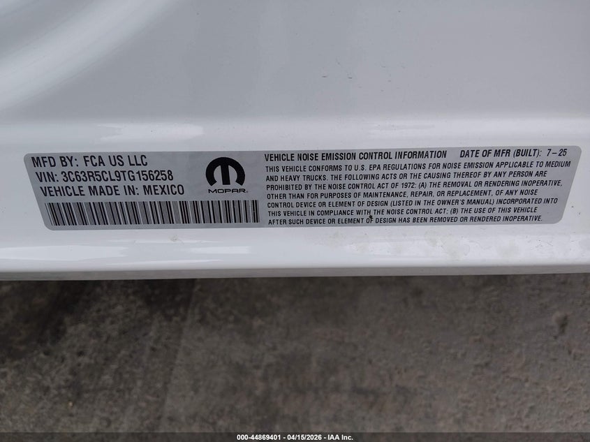 2026 Ram 2500 Tradesman 4X4 6'4 Box VIN: 3C63R5CL9TG156258 Lot: 44869401