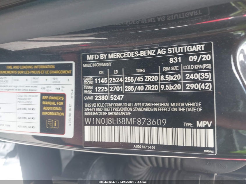 2021 Mercedes-Benz Glc 300 4Matic Coupe VIN: W1N0J8EB8MF873609 Lot: 44869478