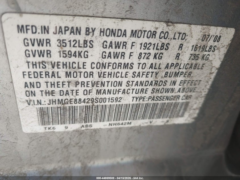 2009 Honda Fit Sport VIN: JHMGE88429S001592 Lot: 44869508