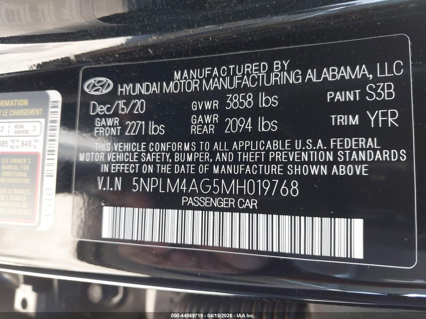 2021 Hyundai Elantra Sel VIN: 5NPLM4AG5MH019768 Lot: 44869719
