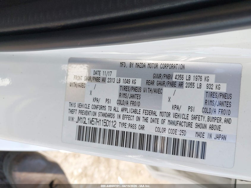 2017 Mazda Mazda6 Grand Touring VIN: JM1GL1W57H1150112 Lot: 44869781