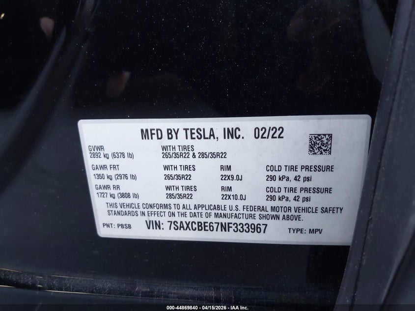 2022 Tesla Model x Plaid Tri Motor All-Wheel Drive black Lot 111044869840 Vin 7SAXCBE67NF333967