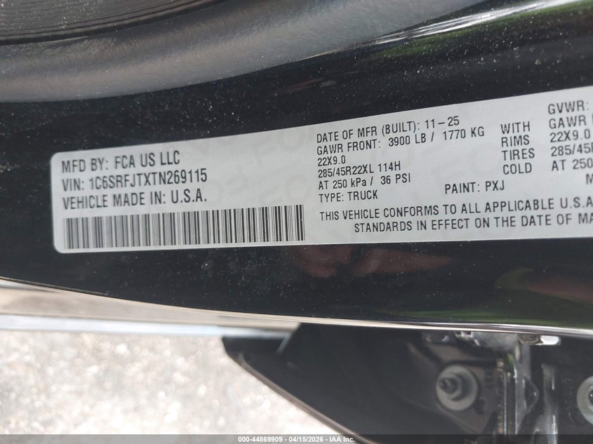 2026 Ram 1500 Laramie 4X4 5'7 Box VIN: 1C6SRFJTXTN269115 Lot: 44869909