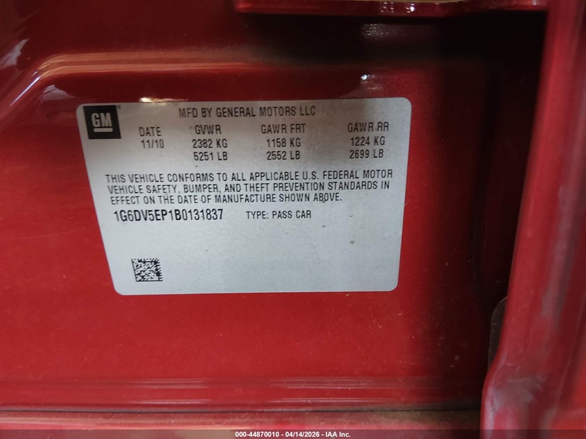 2011 Cadillac Cts-V VIN: 1G6DV5EP1B0131837 Lot: 44870010