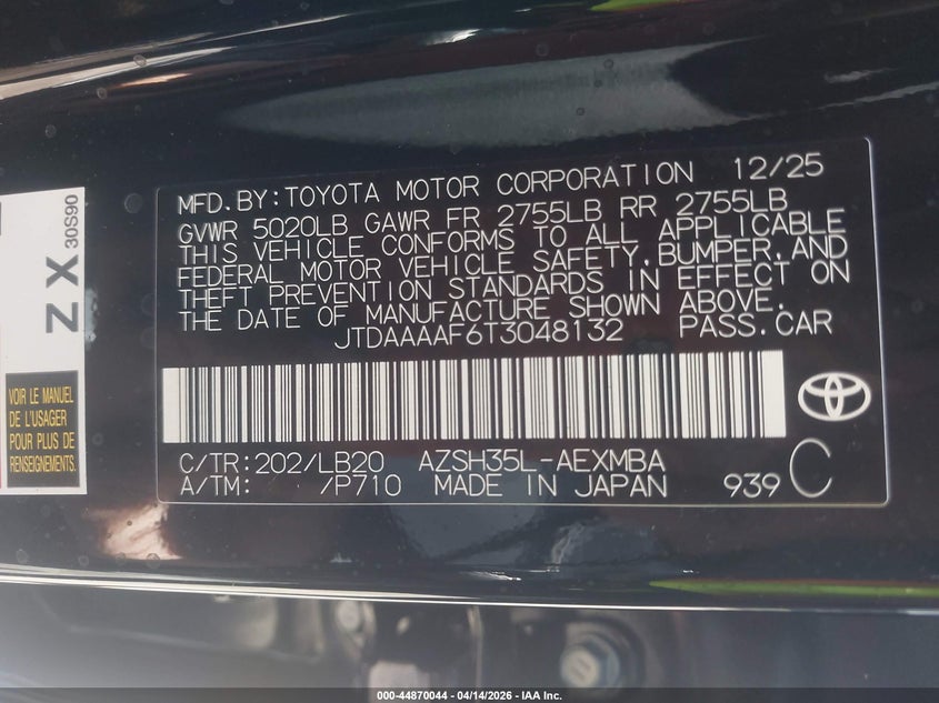 2026 Toyota Crown Nightshade Edition VIN: JTDAAAAF6T3048132 Lot: 44870044