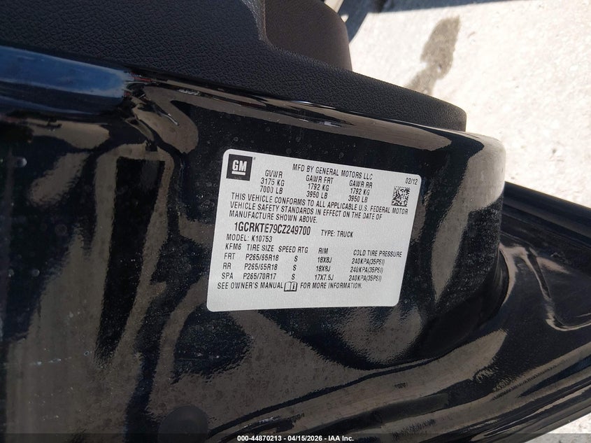 2012 Chevrolet Silverado 1500 Ltz VIN: 1GCRKTE79CZ249700 Lot: 44870213