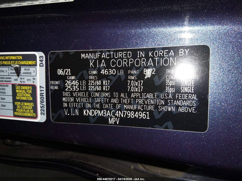 VIN KNDPM3AC4N7984961 2022 KIA SPORTAGE LX