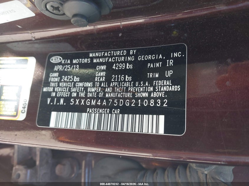 2013 Kia Optima 2.4 Lx red Lot 111044870232 Vin 5XXGM4A75DG210832