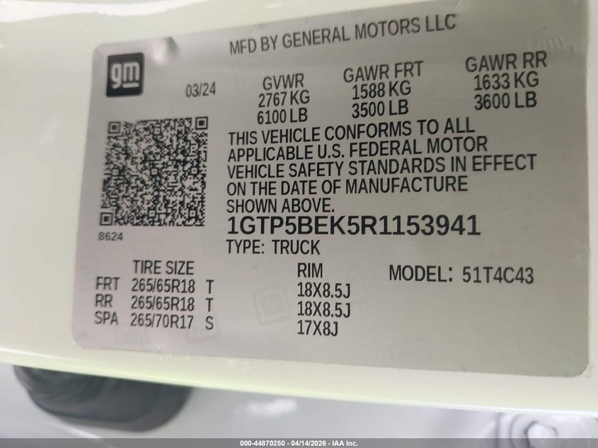 2024 GMC Canyon 2Wd Elevation VIN: 1GTP5BEK5R1153941 Lot: 44870250