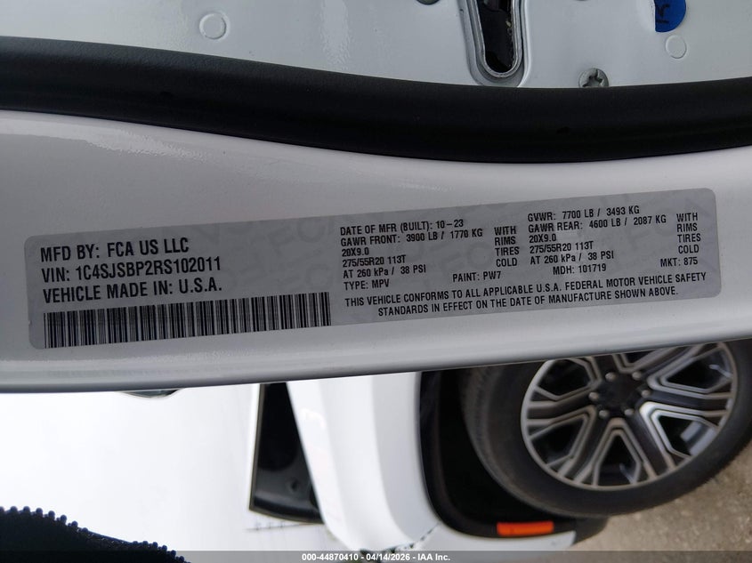 2024 Jeep Wagoneer L Series Ii 4X4 VIN: 1C4SJSBP2RS102011 Lot: 44870410