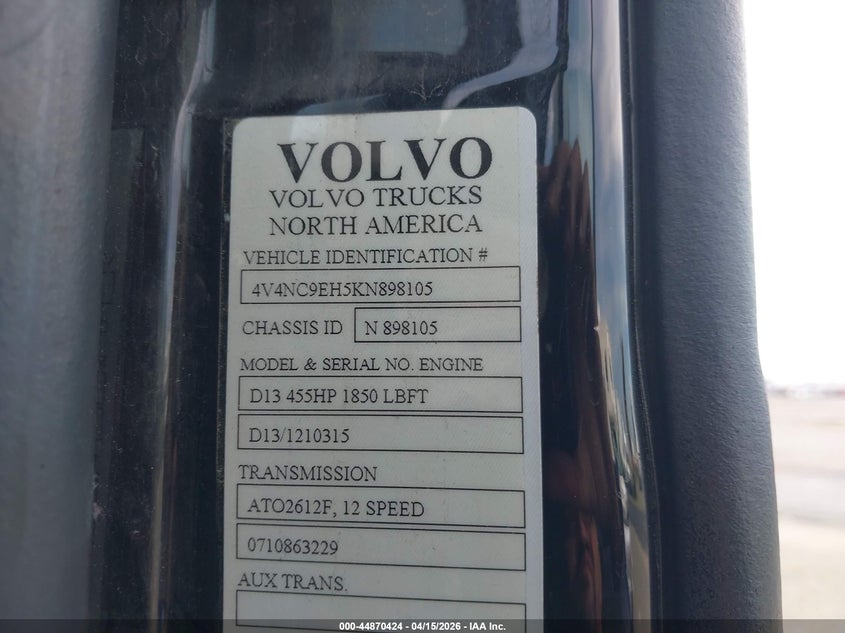 2019 Volvo Vnl VIN: 4V4NC9EH5KN898105 Lot: 44870424