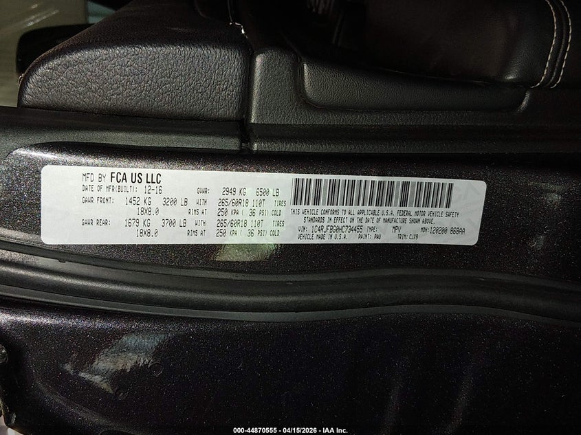 2017 Jeep Grand Cherokee Limited 4X4 VIN: 1C4RJFBG0HC734455 Lot: 44870555