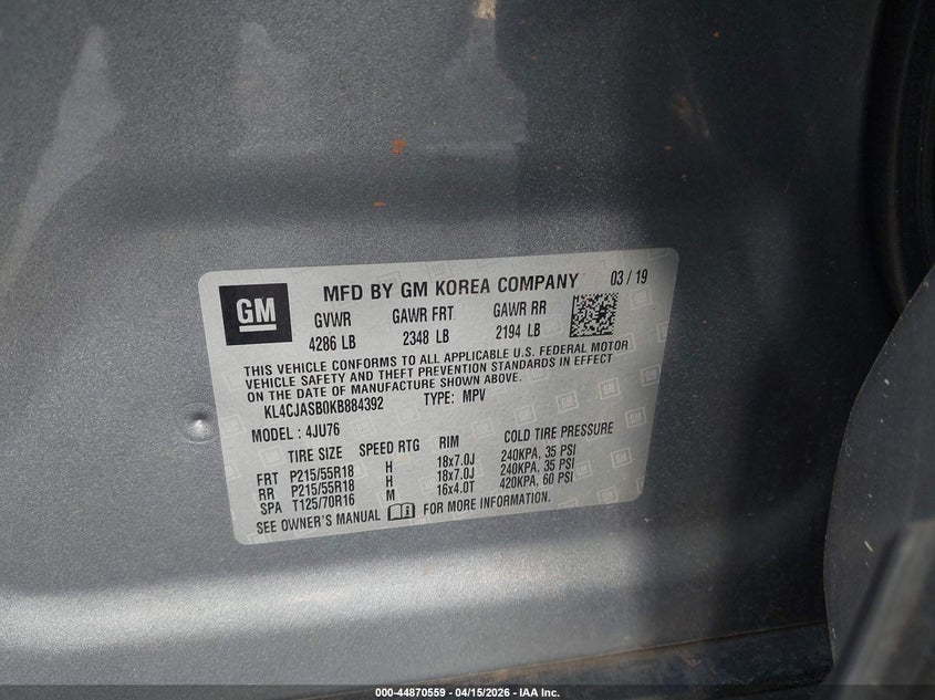 2019 Buick Encore 1.4 Fwd Preferred grey Lot 111044870559 Vin KL4CJASB0KB884392