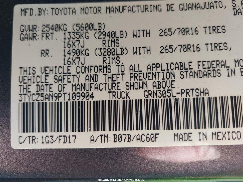 2023 Toyota Tacoma Trd Off Road VIN: 3TYCZ5AN9PT109904 Lot: 44870914