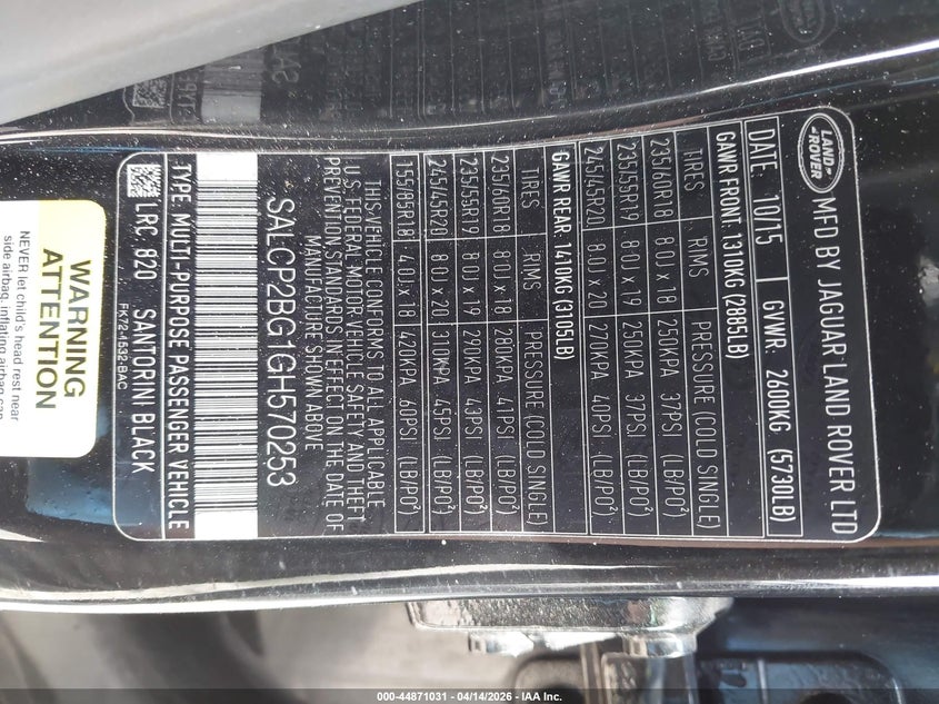 2016 Land Rover Discovery Sport Se VIN: SALCP2BG1GH570253 Lot: 44871031