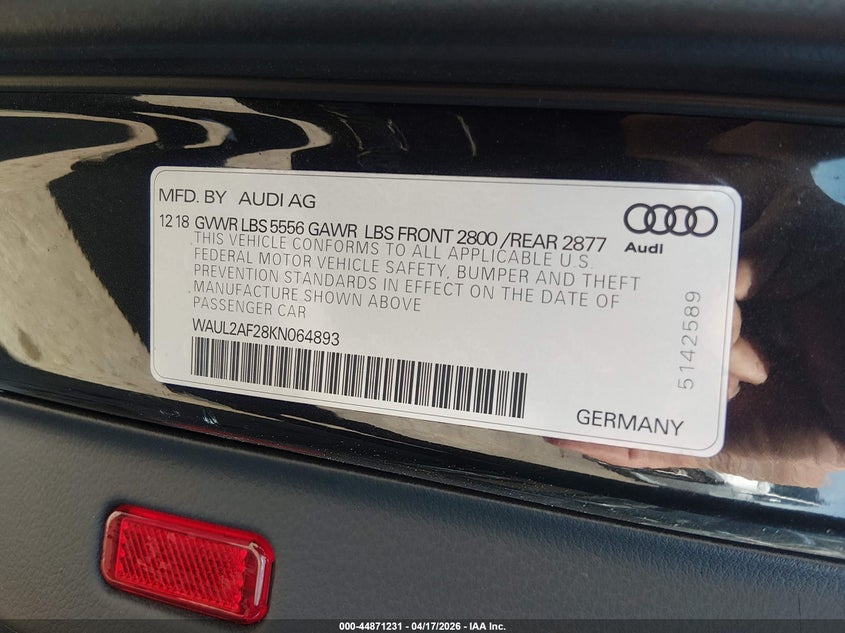 2019 Audi A6 55 Premium VIN: WAUL2AF28KN064893 Lot: 44871231