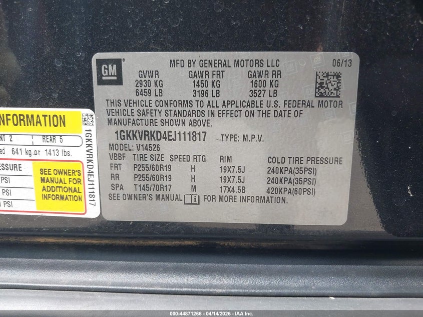 2014 GMC Acadia Slt-1 VIN: 1GKKVRKD4EJ111817 Lot: 44871266