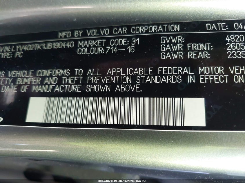 2018 Volvo S60 Inscription T5 VIN: LYV402TK1JB190440 Lot: 44871319