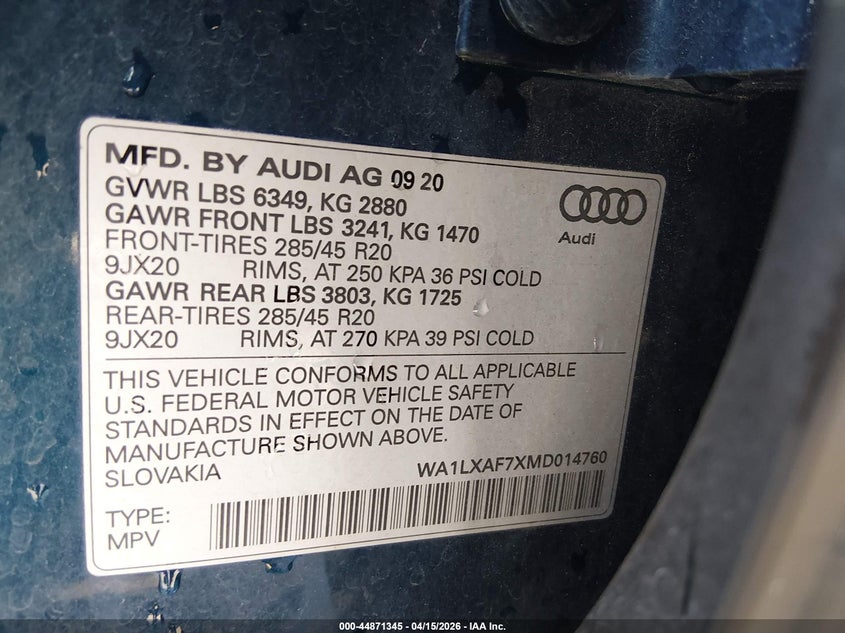 2021 Audi Q7 Premium Plus 55 Tfsi Quattro Tiptronic VIN: WA1LXAF7XMD014760 Lot: 44871345